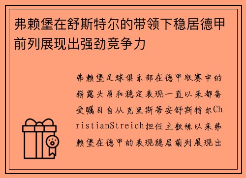 弗赖堡在舒斯特尔的带领下稳居德甲前列展现出强劲竞争力 弗赖堡在舒斯特尔的带领下稳居德甲前列展现出强劲竞争力